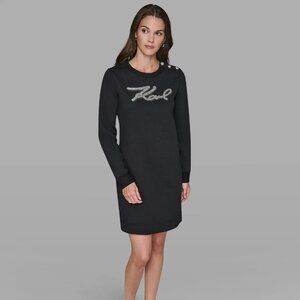 Karl Lagerfeld Black Logo Sweatshirt Dress with Silver Detail Size S
